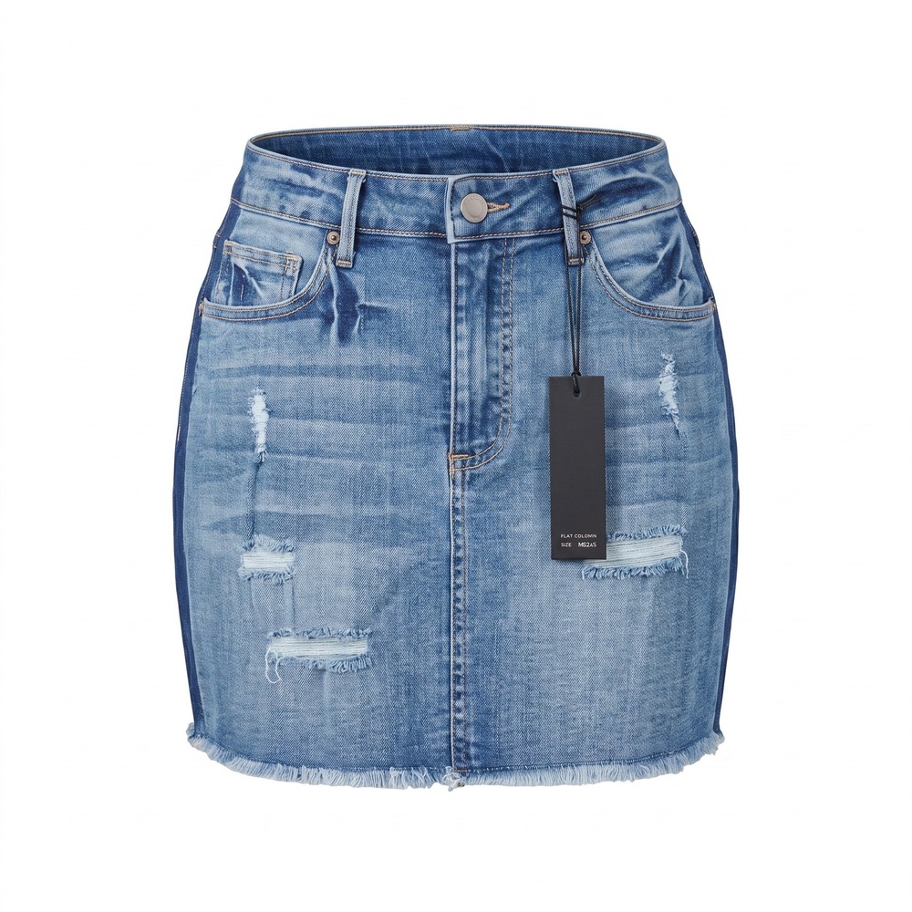 Black Label Cest Toi Distressed Denim Mini Skirt Two Tone Raw Hem Blue MS245 M - Picture 4 of 7